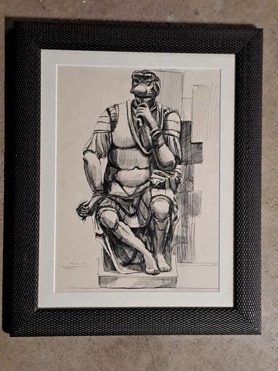 Pentekening treurende Romein, Antiek en Kunst, Kunst | Tekeningen en Foto's, Ophalen of Verzenden