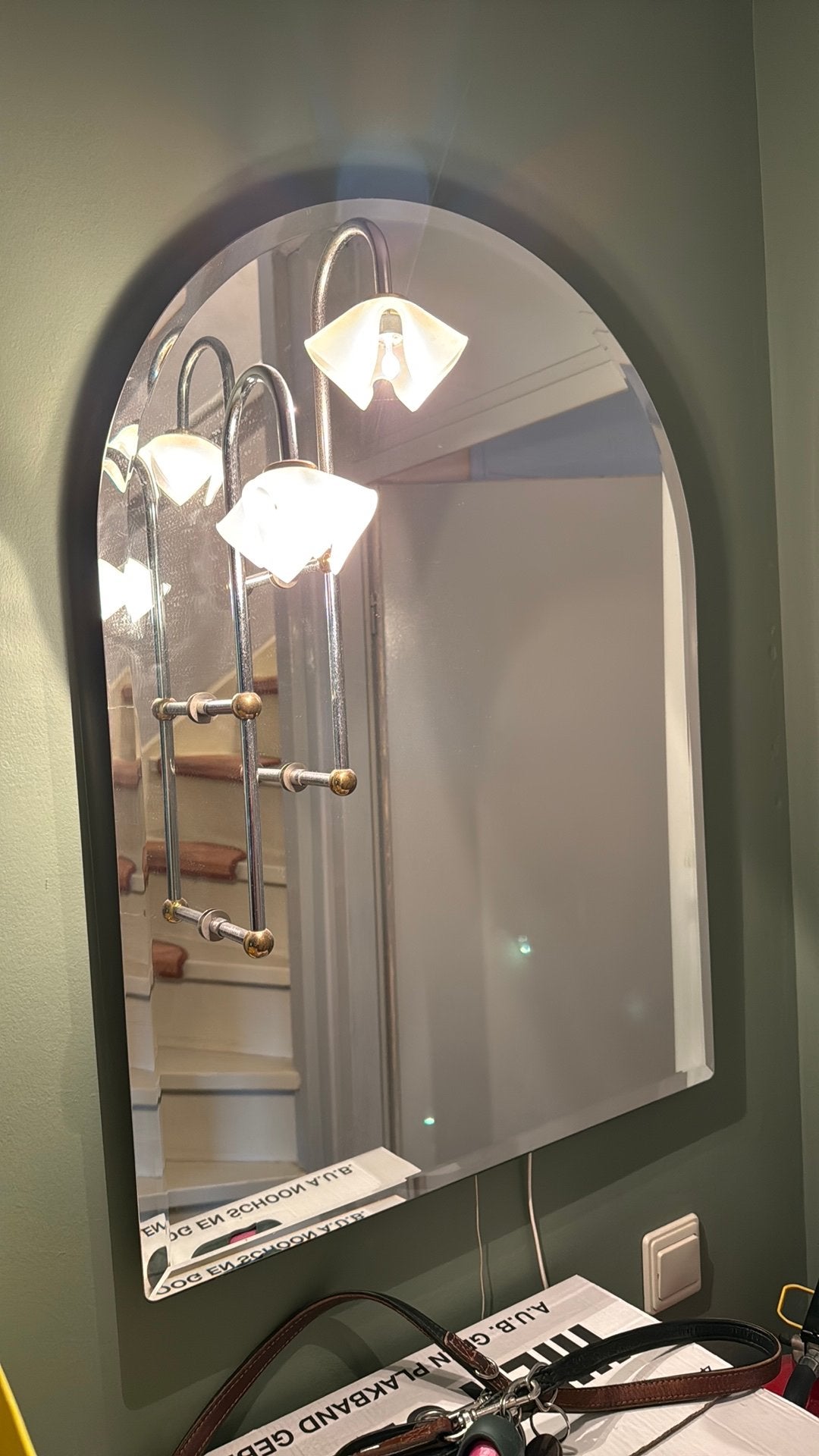Vintage Boogspiegel met Verlichting - Art Deco Stijl, Ophalen, Gebruikt, 100 tot 150 cm, Overige vormen