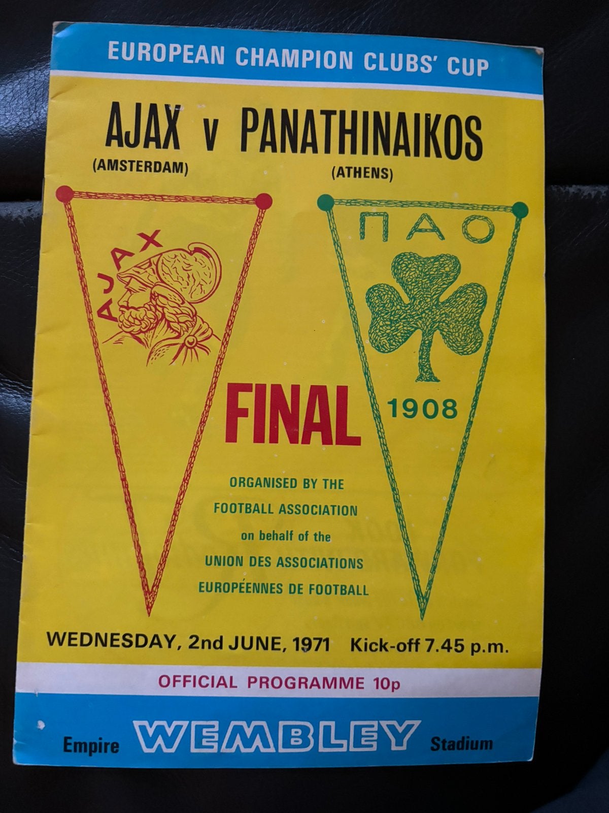 Ajax Amsterdam-Panathinaikos FINALE EUROPA CUP 2 juni 1971, Verzamelen, Sportartikelen en Voetbal, Verzenden, Gebruikt, Ajax, Boek of Tijdschrift