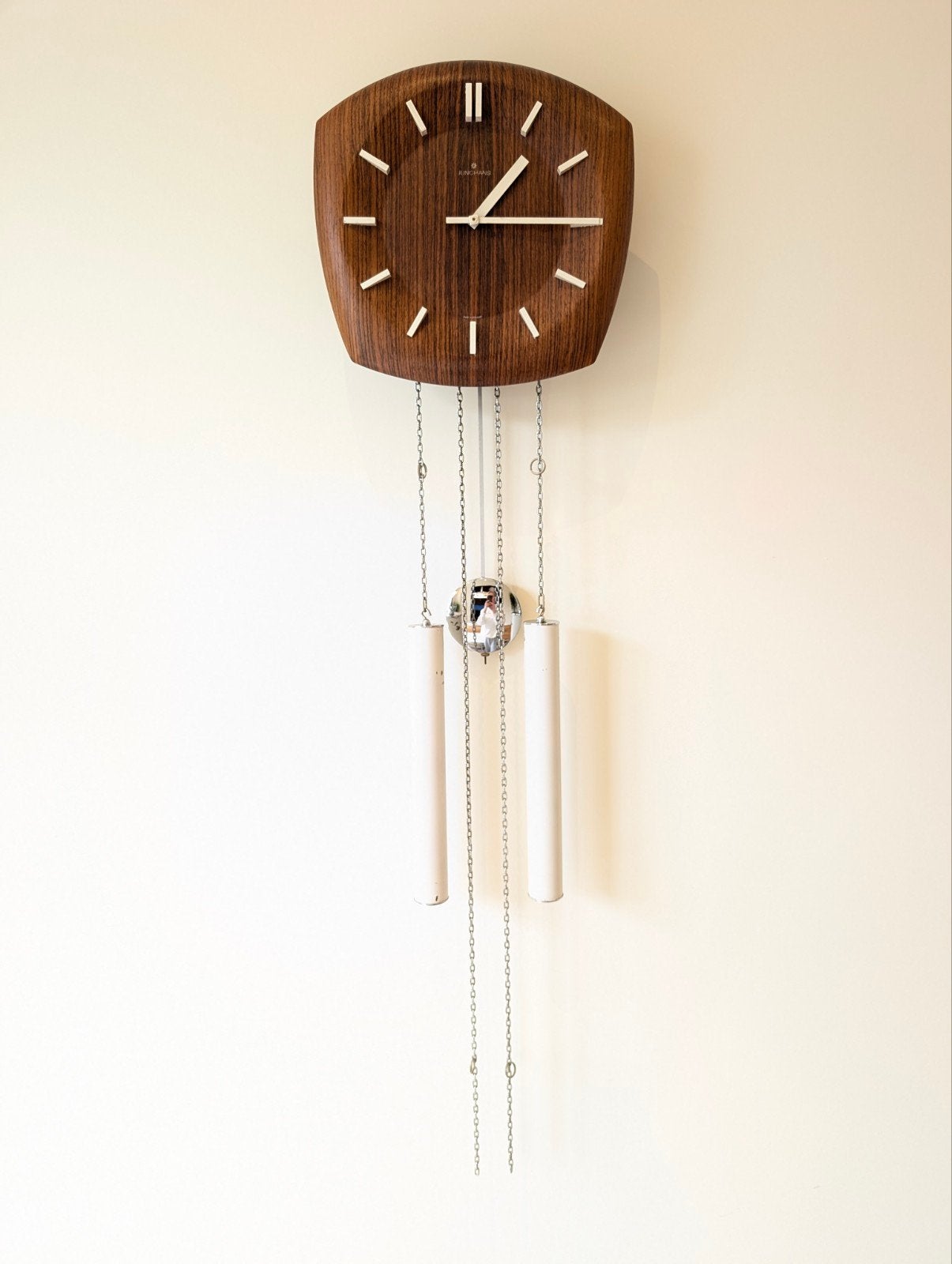Junghans vintage retro teakhouten wandklok / werkend, Ophalen of Verzenden