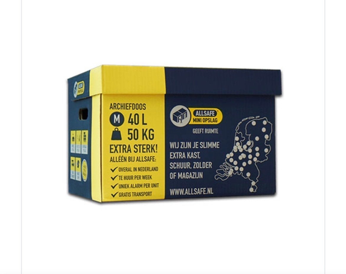 40 stuks Allsafe Archief/ verhuisdozen M 40L - €1,50 p/st, Ophalen, Doos, Opvouwbaar, Minder dan 35 cm