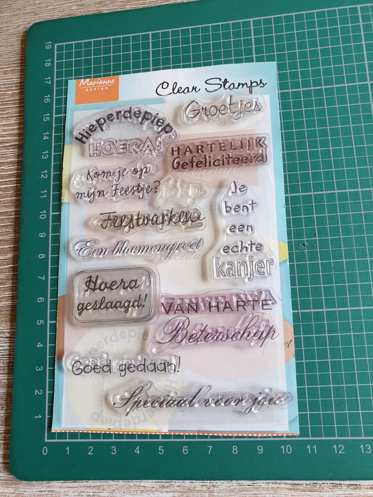 CS0844 clearstamps Marianne Design teksten, Hobby en Vrije tijd, Stempelen, Verzenden, Zo goed als nieuw, Clearstamp