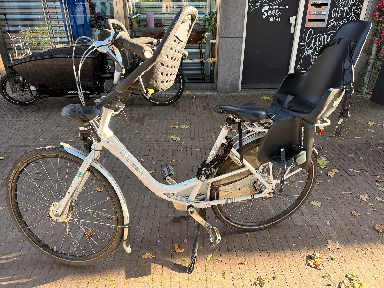 Gazelle damesfiets met kinderzitje voor Yepp, Ophalen, Velgrem, Versnellingen, Gazelle