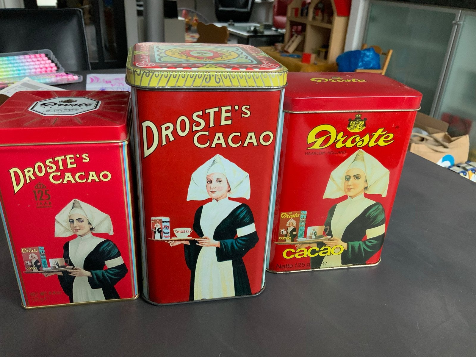 Set van 3 Vintage Droste Cacao Blikken - Diverse Ontwerpen, Ophalen of Verzenden