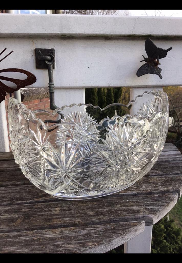 Mooie kristallen glazen schaal, geslepen glas, ovaal kristal, Ophalen of Verzenden