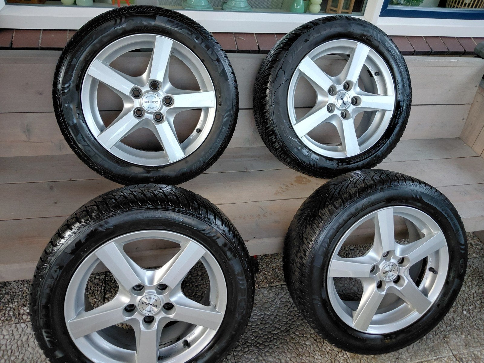 Enzo velgen 5x112 et45 met 4 seizoenen banden, Ophalen, 16 inch, 205 mm, All Season
