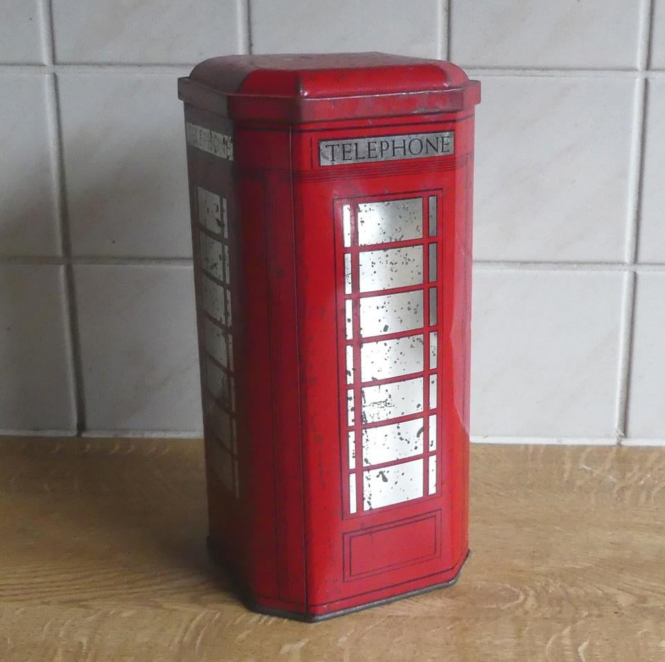 Blikken telefooncel oud blik rood vintage, Ophalen of Verzenden, Gebruikt, Koek(jes)