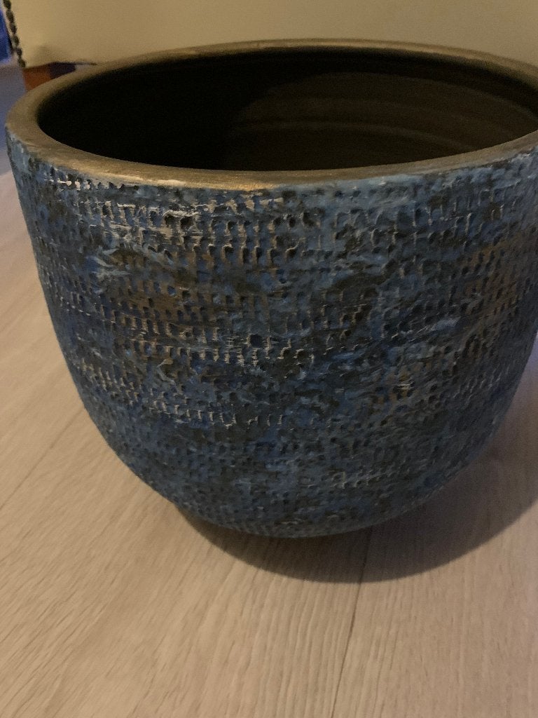 Mooie blauwe bloempot met gouden rand, 25 tot 40 cm, Rond, Nieuw, Ophalen of Verzenden