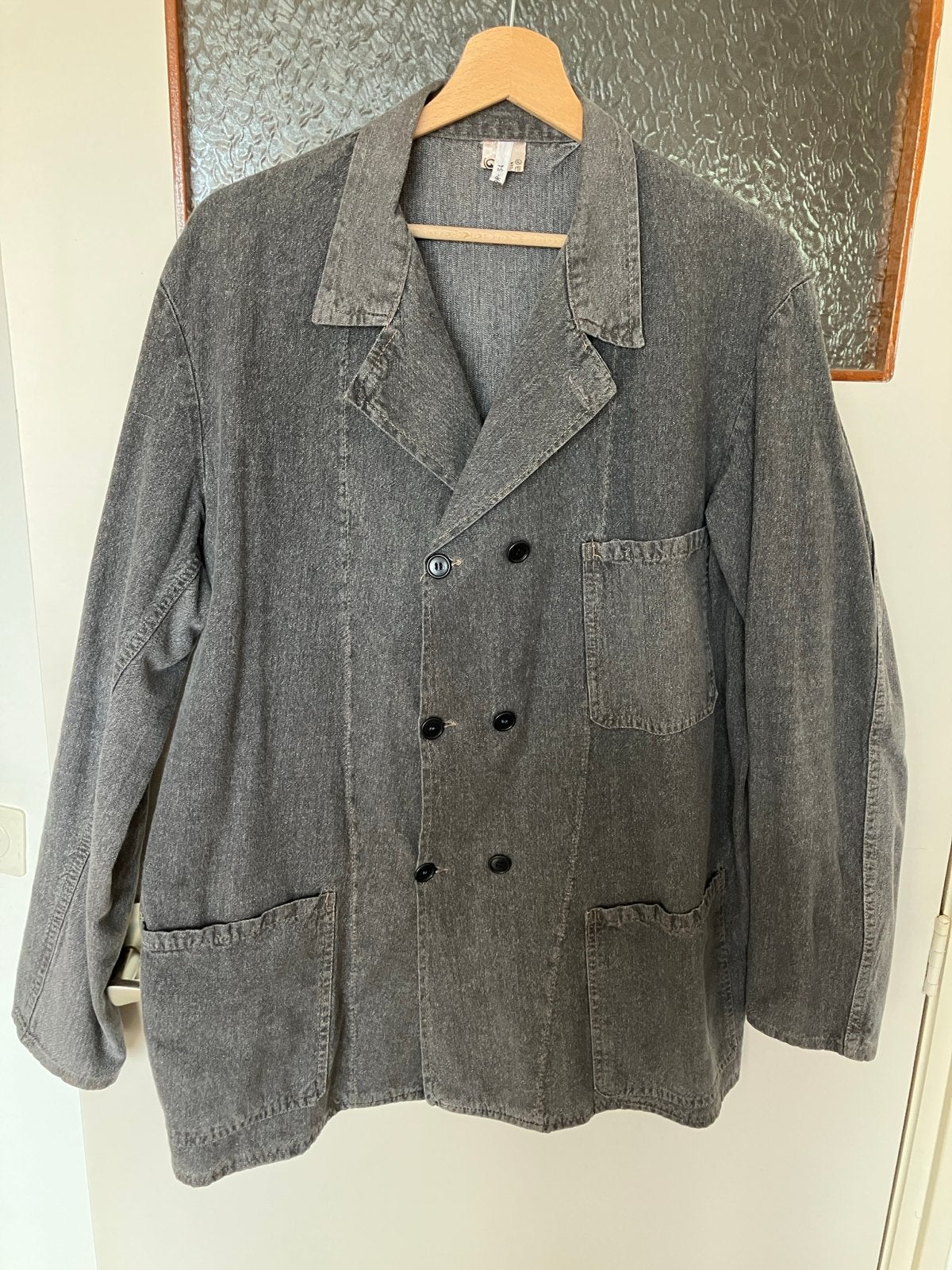 Vintage zwart denim werkjasje double breasted maat 54, Ophalen of Verzenden, Gedragen, Maat 52/54 (L), Grijs