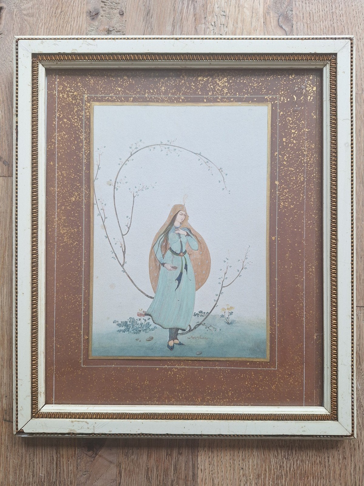 Oosters schilderij van Rameshwar, fijne vrouw in lijst (34x2, Portret of Personen, Ophalen of Verzenden, Klassiek, Aquarel