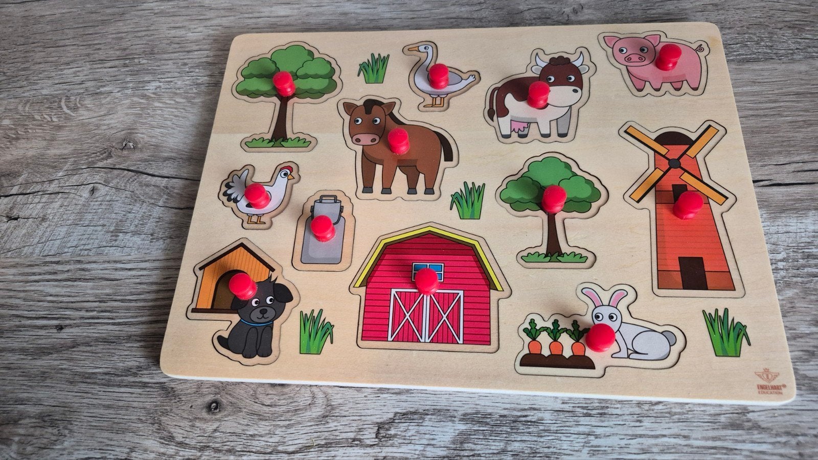 Houten boerderij puzzel met knoppen voor peuters, Ophalen of Verzenden