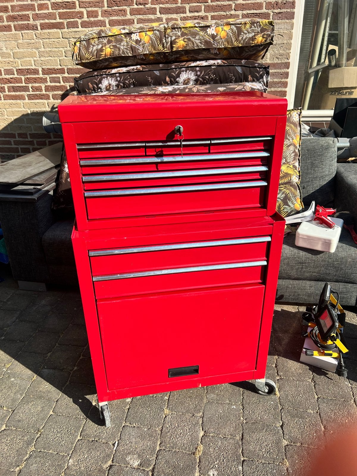 Gedore rode gereedschapswagen met gereedschapskist, Ophalen, Gebruikt
