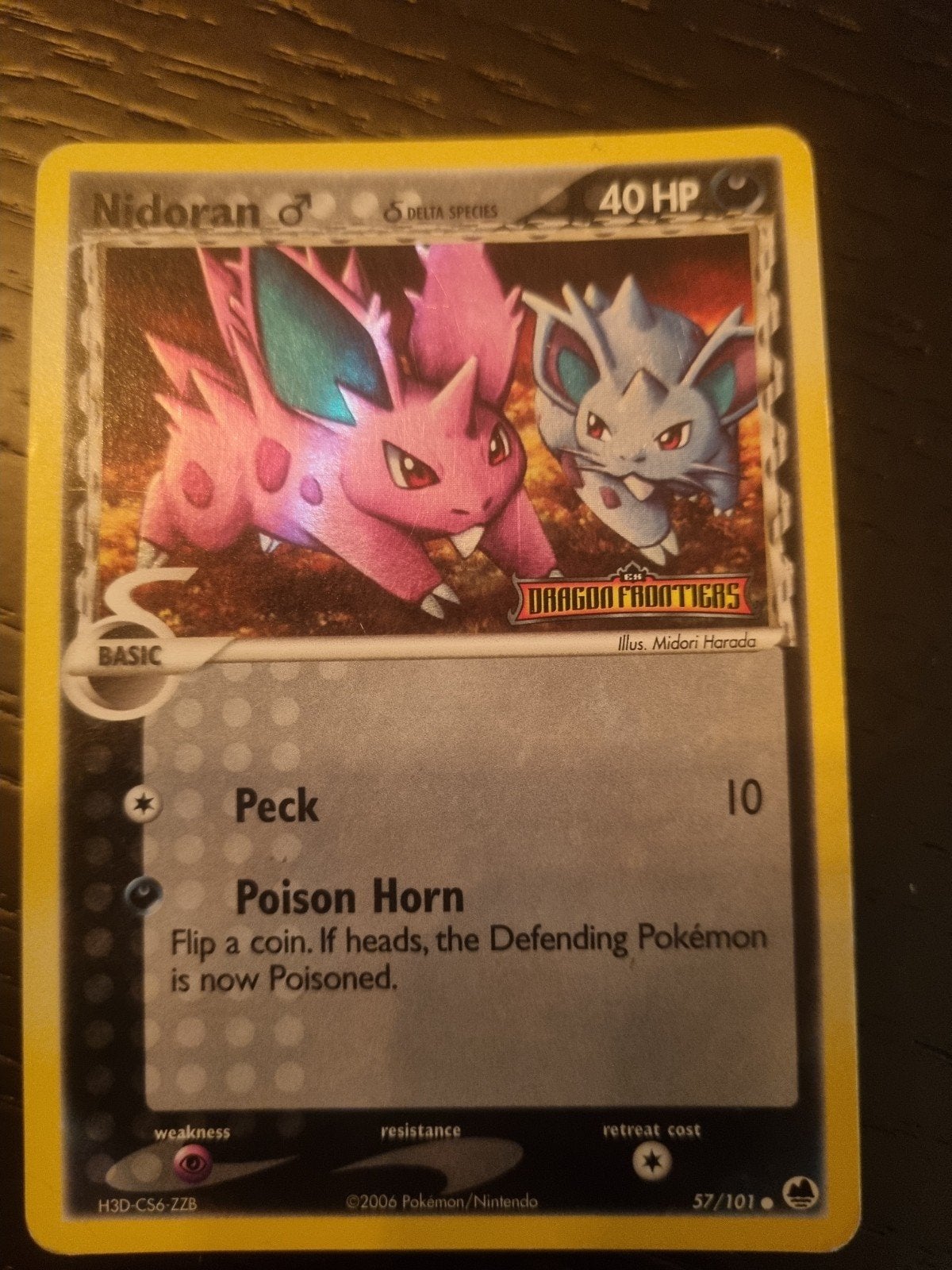 nidoran 57/101 dragon frontiers , STAMPED HOLO € 15, Ophalen of Verzenden, Zo goed als nieuw, Losse kaart, Foil