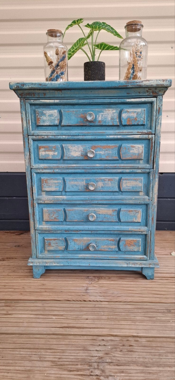 Vintage blauwe ladekast met 5 lades, Ophalen