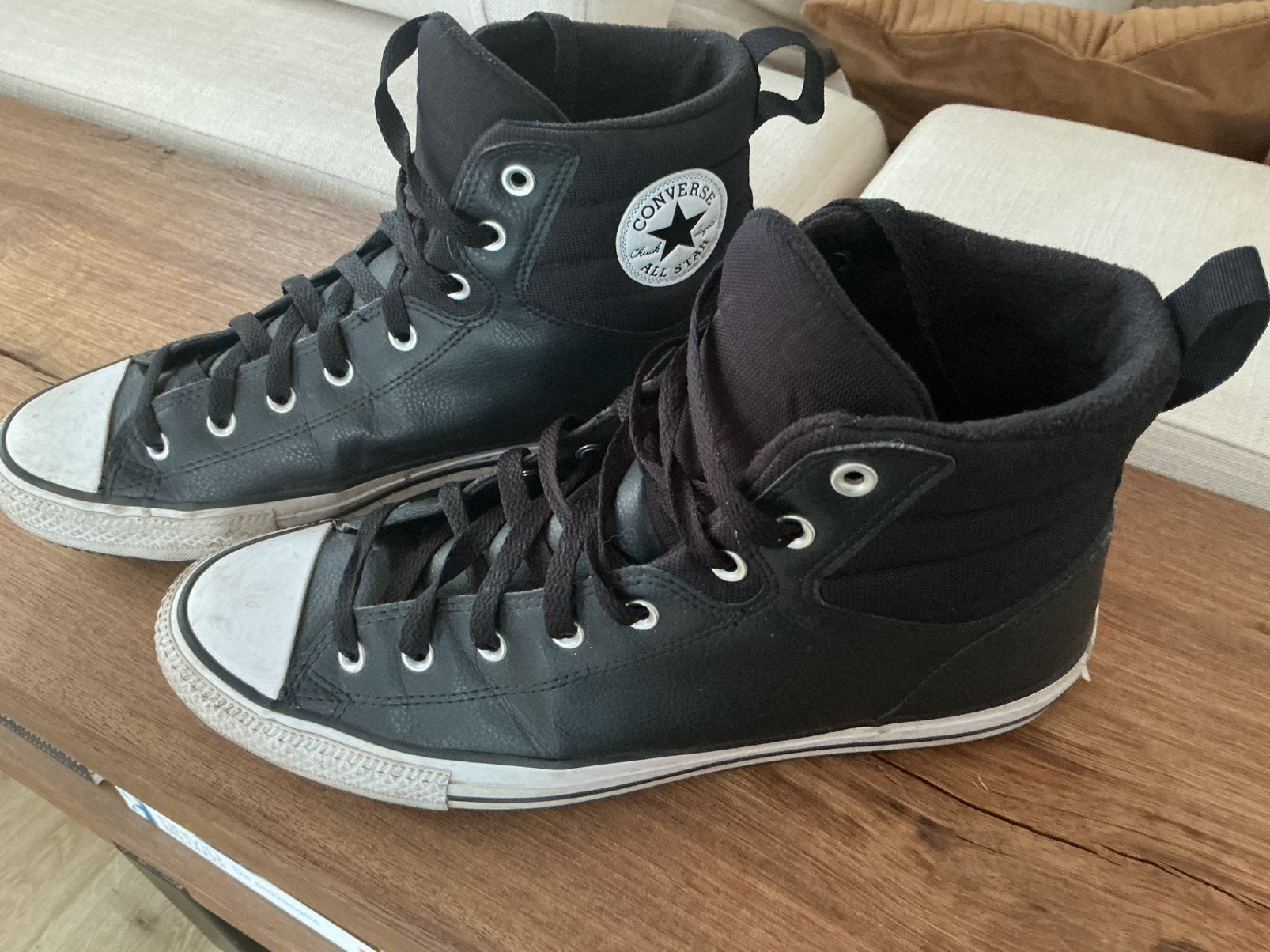 Converse Chuck Taylor All Star High leer zwart Mt 46, Kleding | Heren, Schoenen, Ophalen of Verzenden, Zo goed als nieuw, Zwart