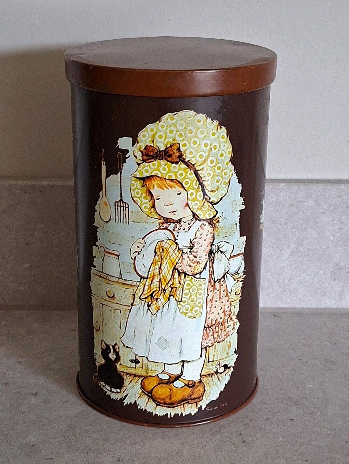 Vintage Sarah Kay bewaarblik / beschuitbus jaren 70, Ophalen of Verzenden, Gebruikt