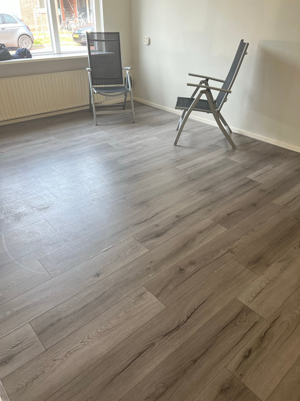 Mooi laminaat, lichtgrijs eikenlook, Ophalen, Gebruikt, 50 tot 150 cm, 10 m² of meer