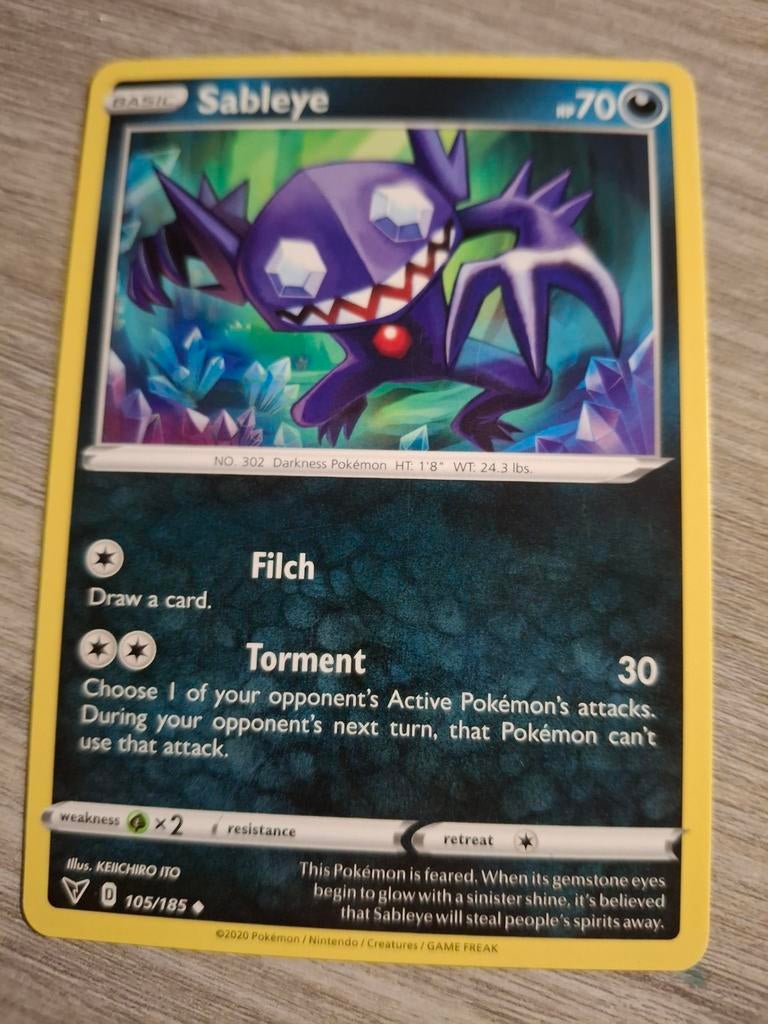 Sableye Pokémon Kaart 105/185 Darkness Pokémon, Hobby en Vrije tijd, Verzamelkaartspellen | Pokémon, Zo goed als nieuw, Losse kaart