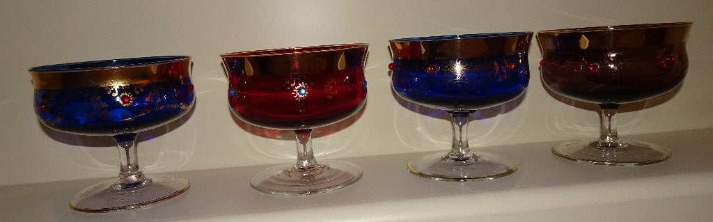 Glas Vintage glazen coupe schaaltje op voet * 4 voor € 27,50, Ophalen