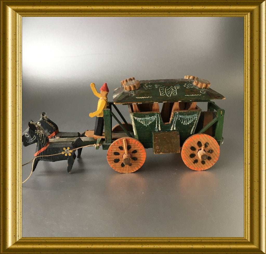 Oud houten speelgoed: paard en wagen, Berchtesgaden, Ophalen of Verzenden
