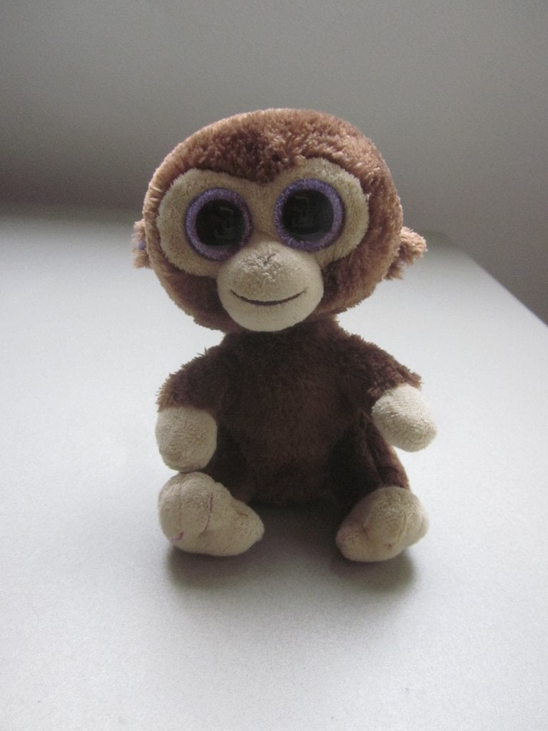 TY Bruin Pluche Aapje Coconut paarse Glitter omrande ogen, Overige karakters, Wasbaar, Ophalen of Verzenden, Zo goed als nieuw