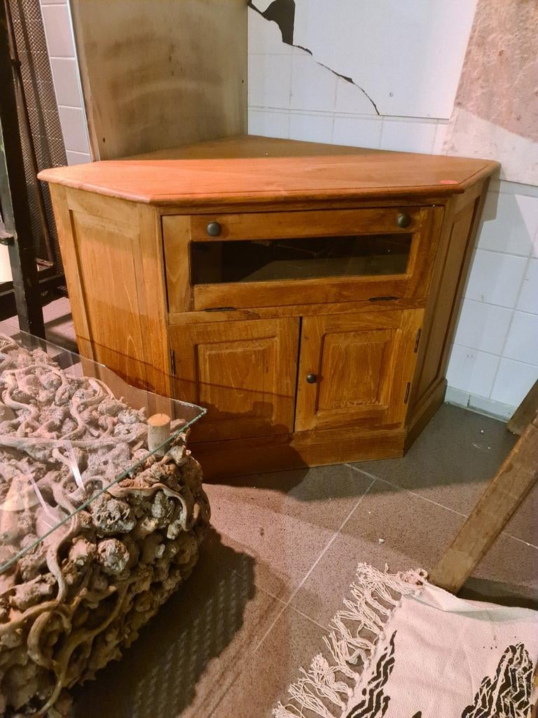 Nieuw landelijk teakhout tv kast hoek model €150, Ophalen, Hout, ., Nieuw
