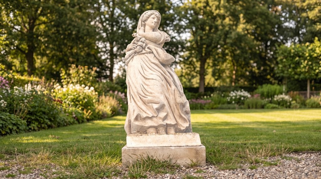 Monumentaal marmeren tuinbeeld ‘De Winter’ – 195 cm – 500 kg, Tuin en Terras, Ophalen, Zo goed als nieuw, Steen, Mensenbeeld