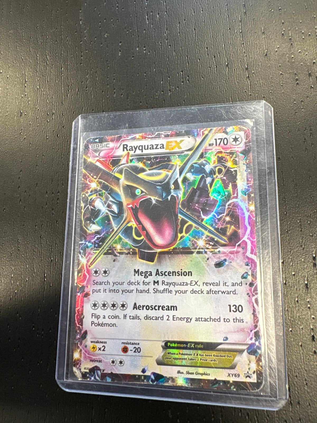 Rayquaza-EX Pokémon kaart (licht beschadigd), Ophalen of Verzenden, Gebruikt, Losse kaart