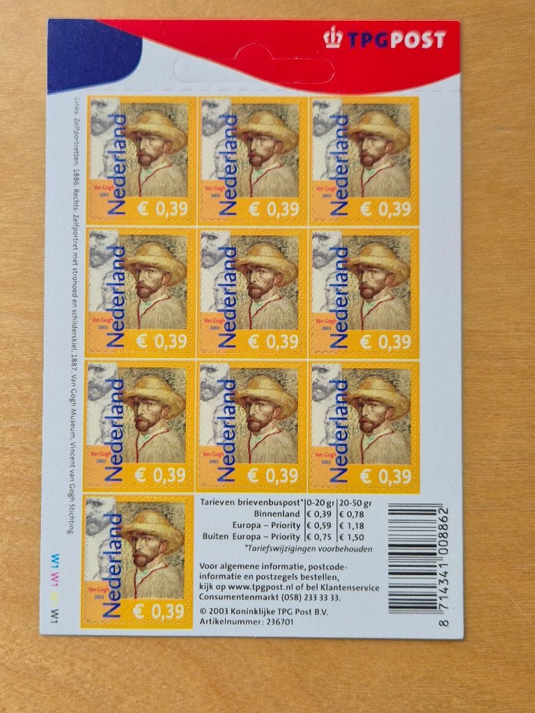 NVPH PB -200 - Van Gogh €0,39 - 10maal - dicht hangoog, Postzegels en Munten, Postzegels | Nederland, Ophalen of Verzenden, Na 1940