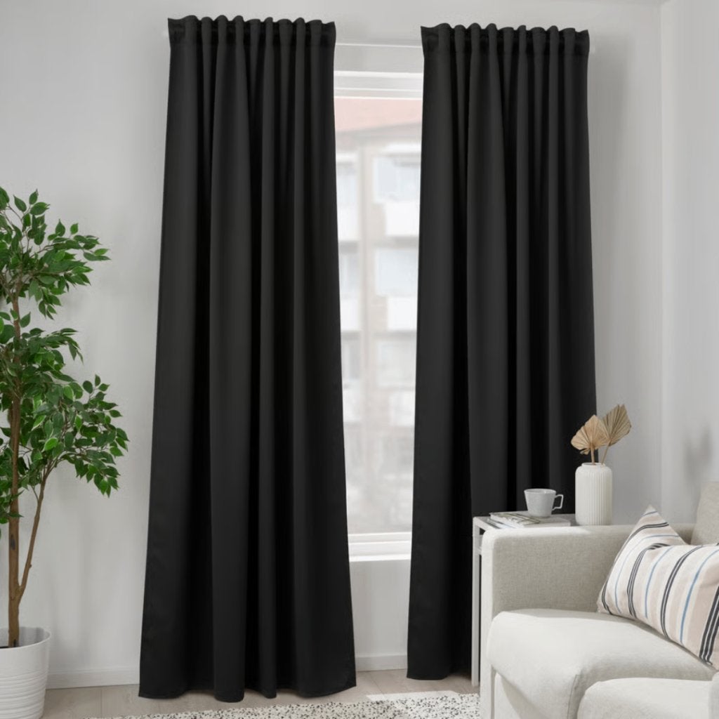 Blackout Curtains and Curtain Rod System (2 Available), Ophalen, 300 cm, Zwart, 145 cm