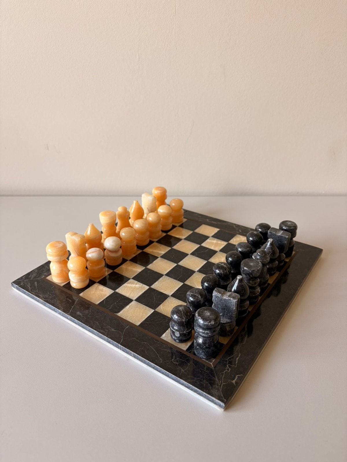 Vintage marmeren schaakspel, Een of twee spelers, Ophalen of Verzenden, Gebruikt