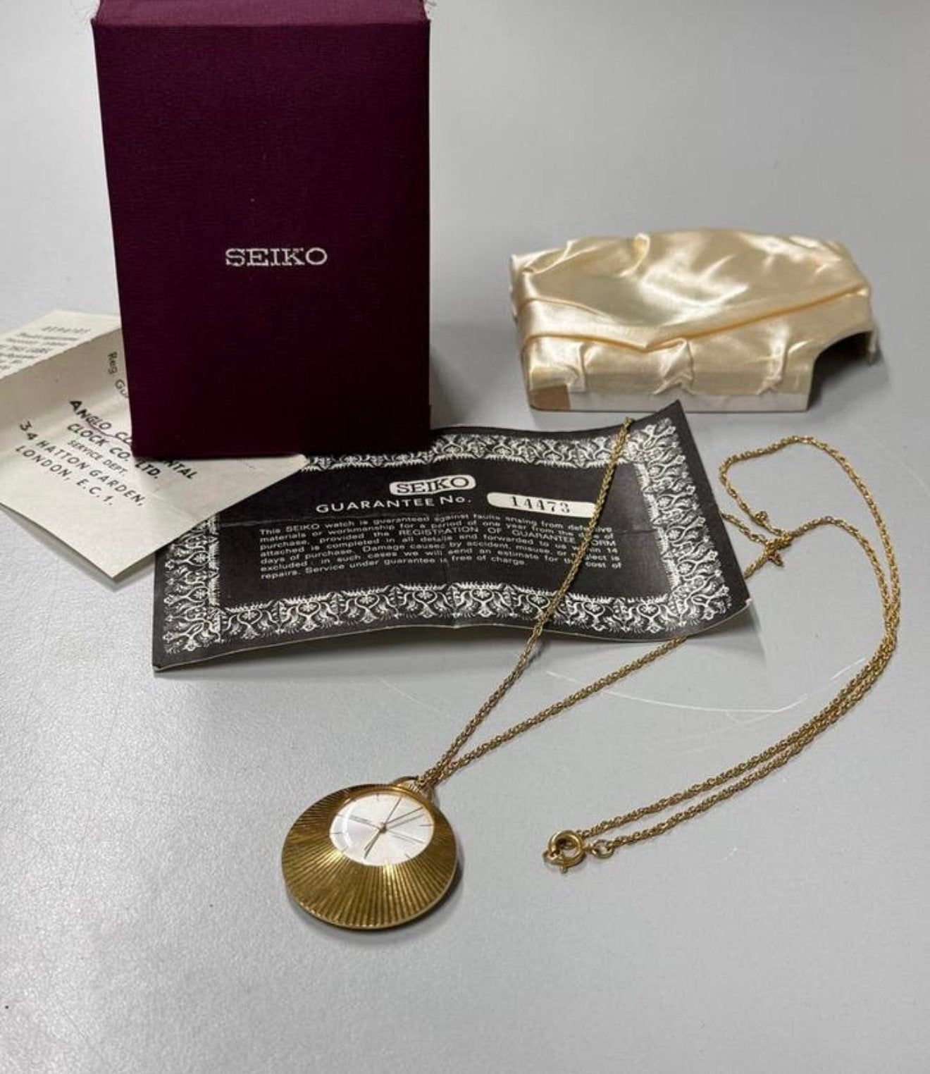 1960-1970 horloge Seiko + ketting Bladgoud zakhorloge antiek, Ophalen of Verzenden, Goud, Verguld
