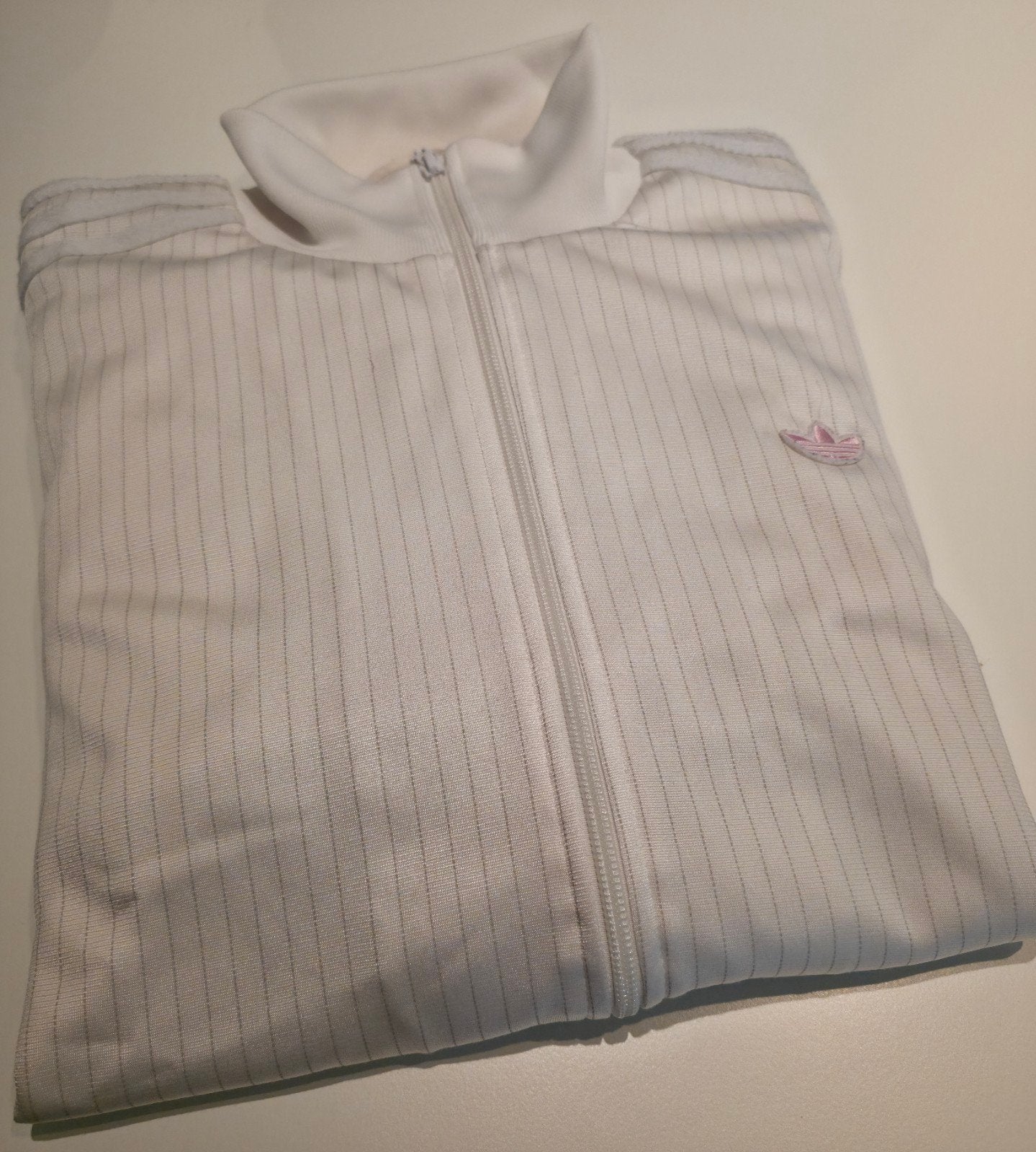 Adidas trainingsjack wit met roze logo, Ophalen, Maat 52/54 (L), Wit, Zo goed als nieuw