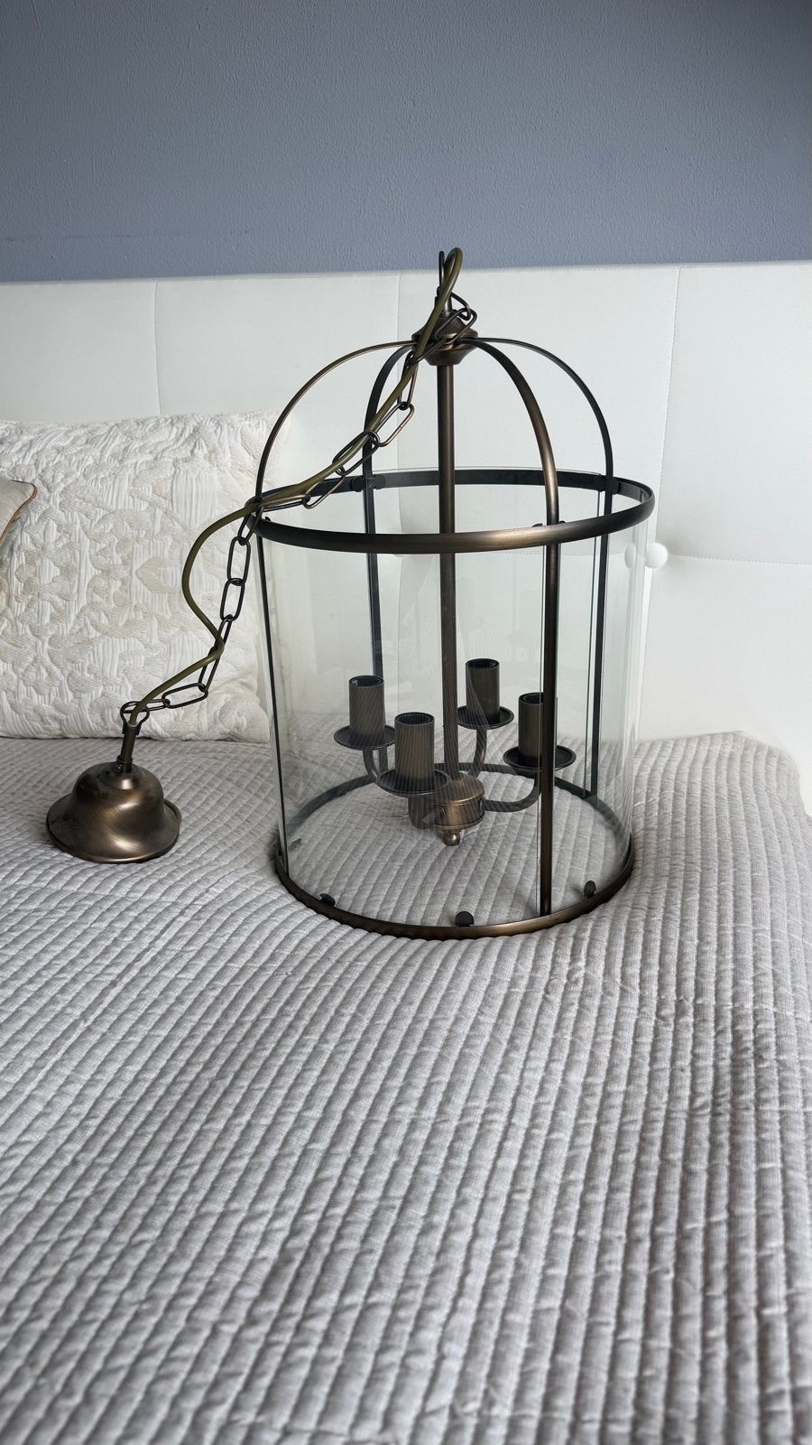 MOET WEG-Vintage Industriële Hanglamp/Plafondlamp-brons kooi, Ophalen, Gebruikt, Industrieel, antiek, vintage, kooi, kaars, Overige fittingen