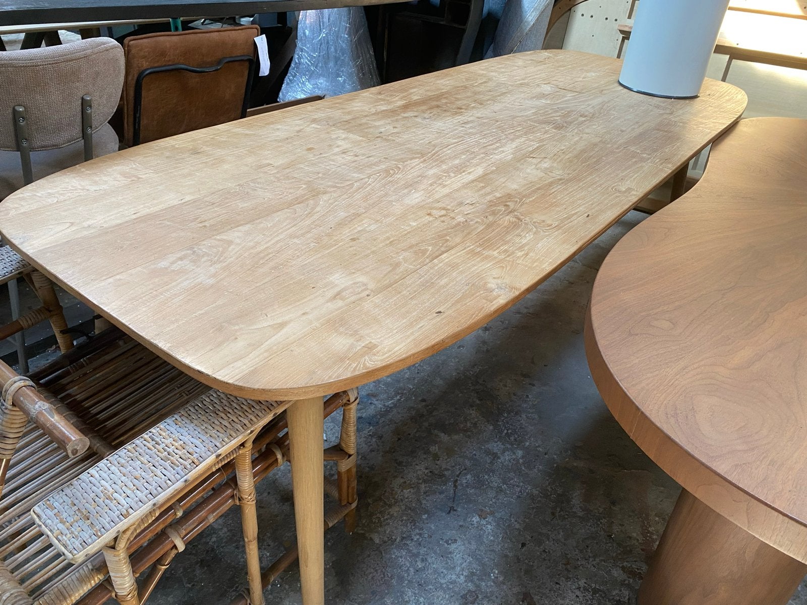Deense Ovale Eettafel van Gerecycled Teakhout 220x100 cm, Huis en Inrichting, Ophalen, Teakhout, 50 tot 100 cm, Vijf personen of meer