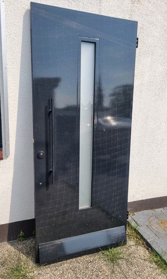 Moderne zwarte voordeur met glas, Ophalen, Gebruikt, 80 tot 100 cm, Buitendeur