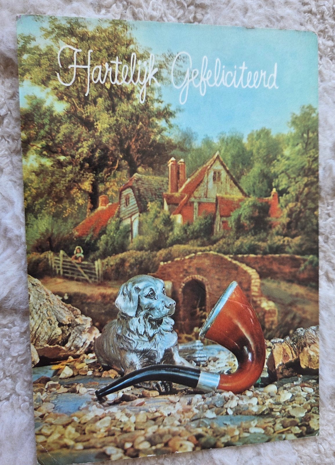 'Hartelijk Gefeliciteerd' met Hond en pijp, Verzenden, 1960 tot 1980, Gelopen, Overige thema's
