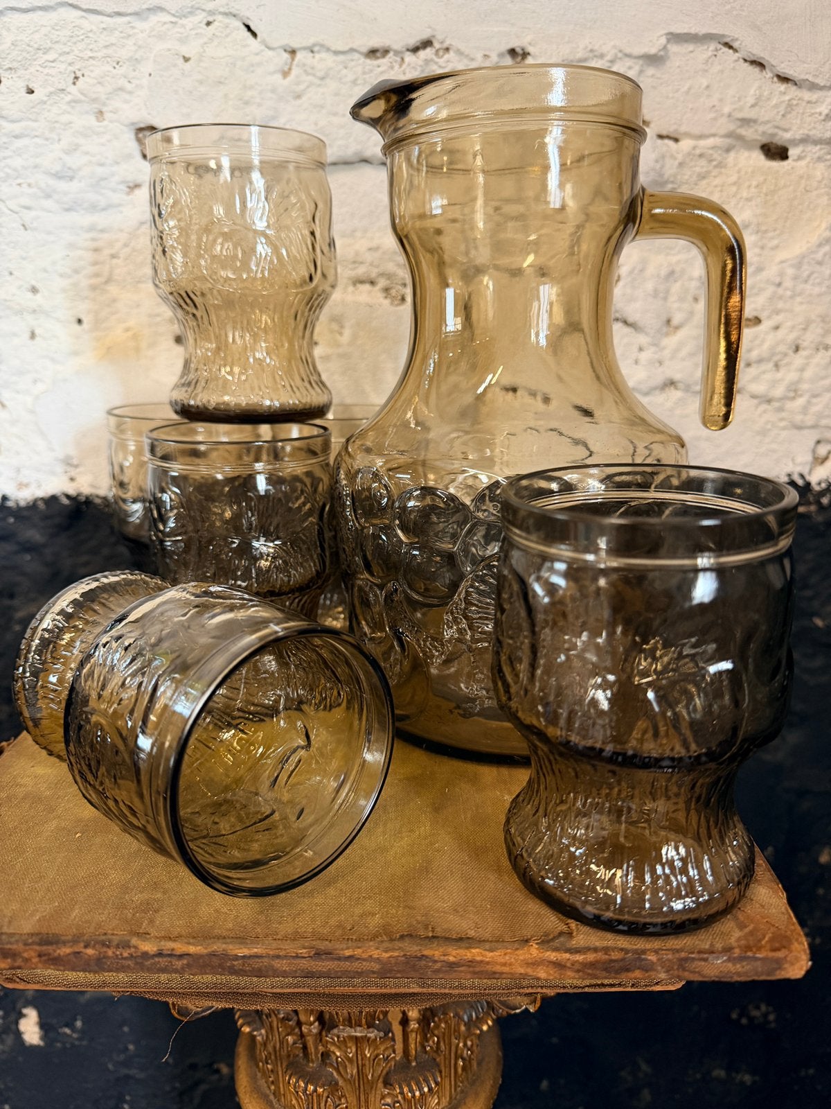 Vintage Italiaans design Fidenza Vetraria karaf glazen set, Glas of Glazen, Ophalen of Verzenden, Overige stijlen, Glas