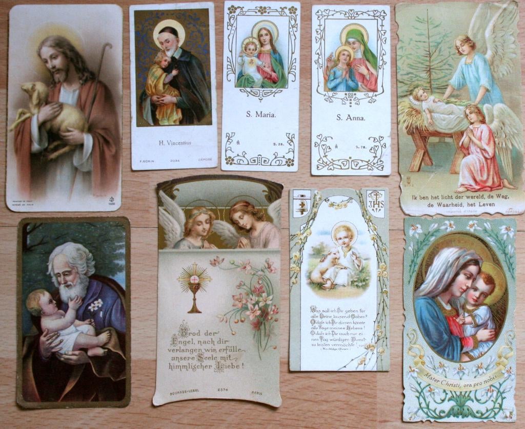 Partijtje met allerlei oude religieuze prentjes, Ophalen of Verzenden, Gebruikt, Kaart of Prent, Christendom | Katholiek
