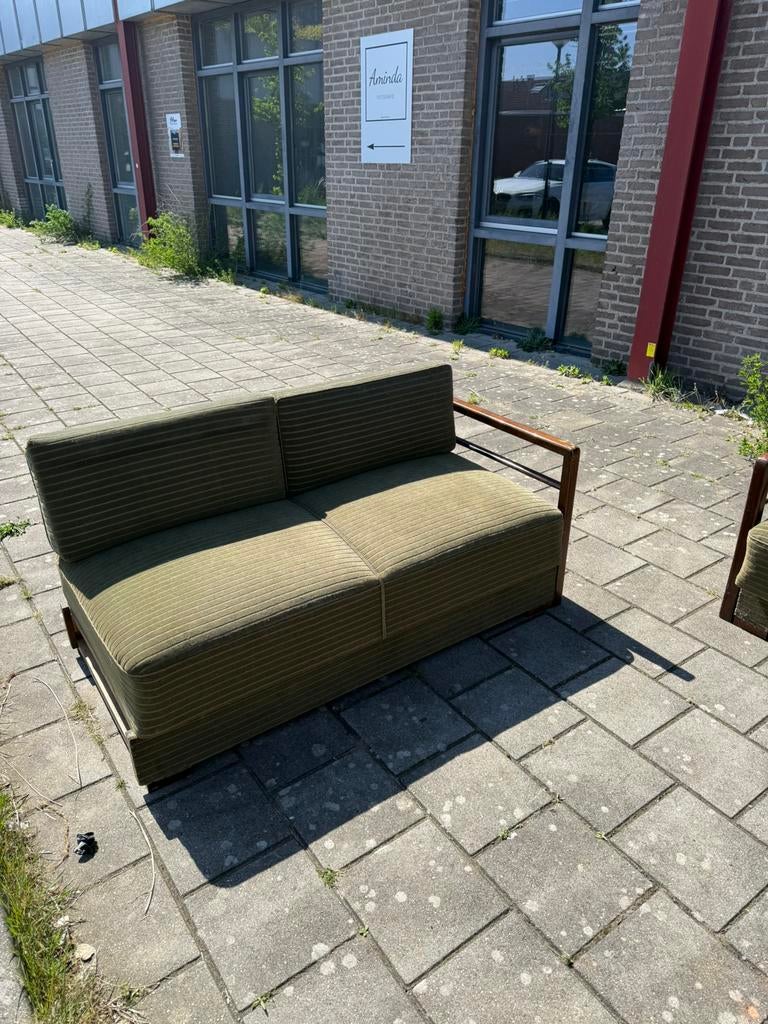 Set van 2 vintage daybeds ‘60 (stuksprijs), Hout, Vintage retro buisframe design rotan webbing papercord deens, 150 tot 200 cm