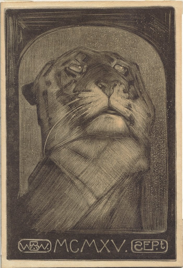 Ben Wierink litho "Tijger Portret" 1915 kalenderblad ontwerp, Antiek en Kunst, Ophalen, Origineel, Lithografie, Dieren en Natuur