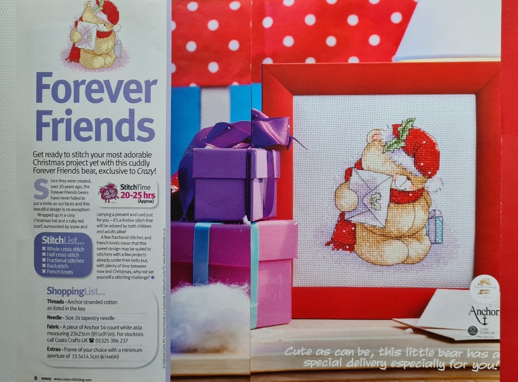 Forever Friends beer met Kerst post borduurpatroon, Ophalen, Nieuw, Handborduren, Patroon