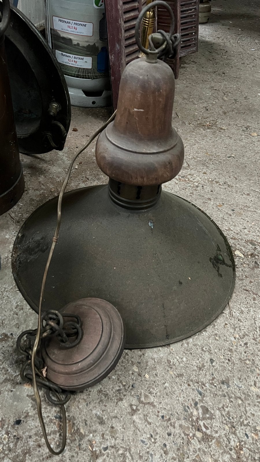 Vintage windustriële hanglamp – grote metalen fabriekslamp, Ophalen of Verzenden