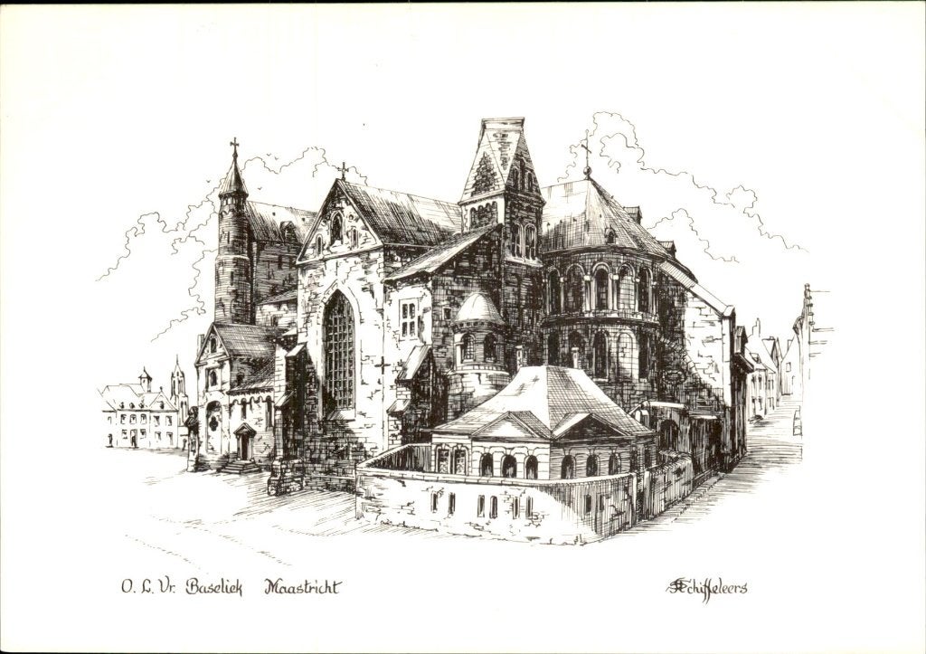 Maastricht - Basiliek - tekening Schiffeleers, Ophalen of Verzenden, 1960 tot 1980, Ongelopen, Limburg