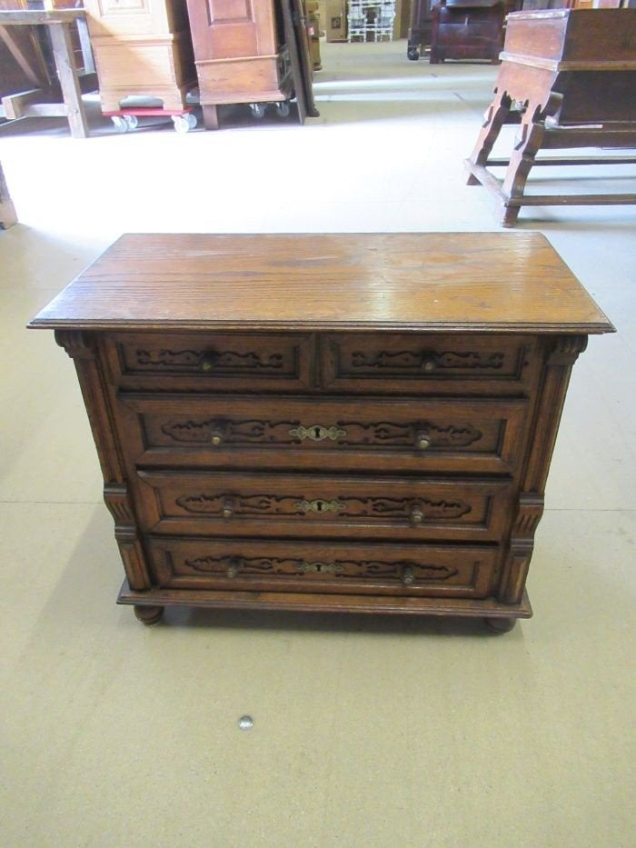 Oer 09691 ANTIEK eiken Gründerzeit MINI commode, meesterstuk, Antiek en Kunst, Ophalen