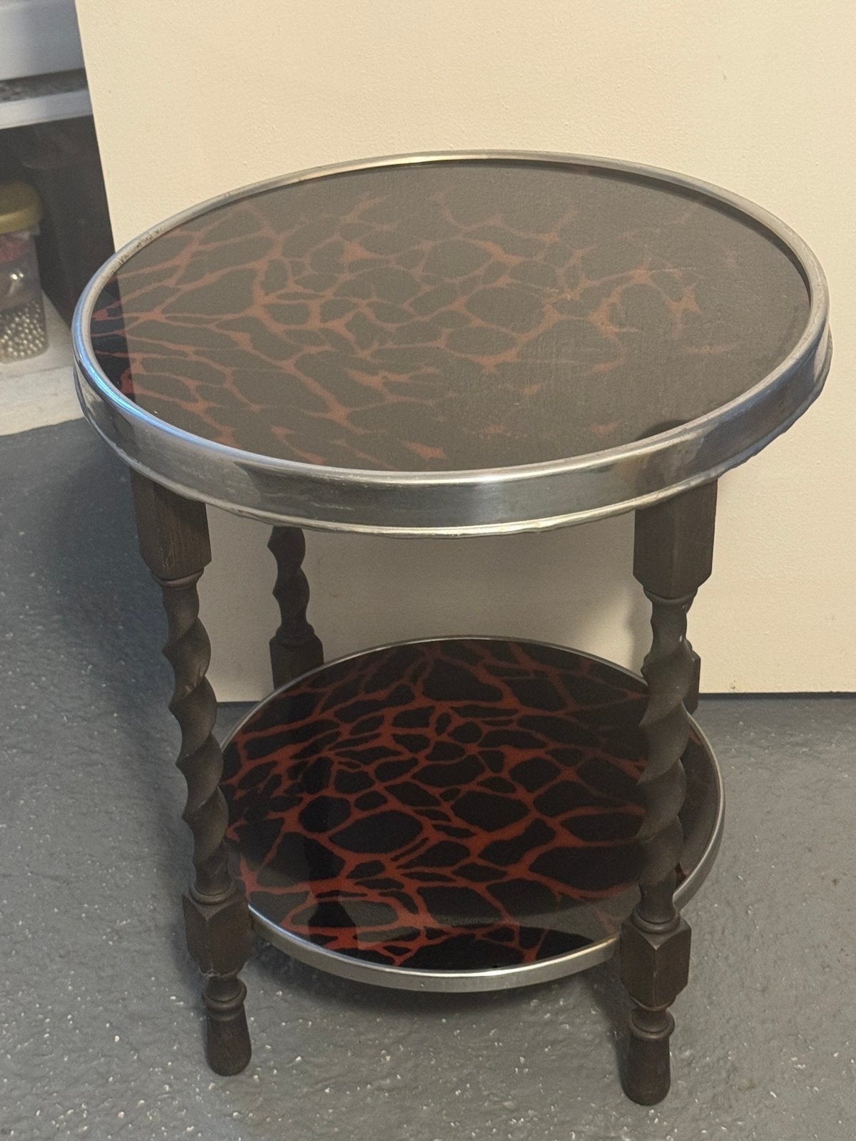 Art deco tafeltje met glas en chroom, Minder dan 55 cm, Gebruikt, Glas, Rechthoekig