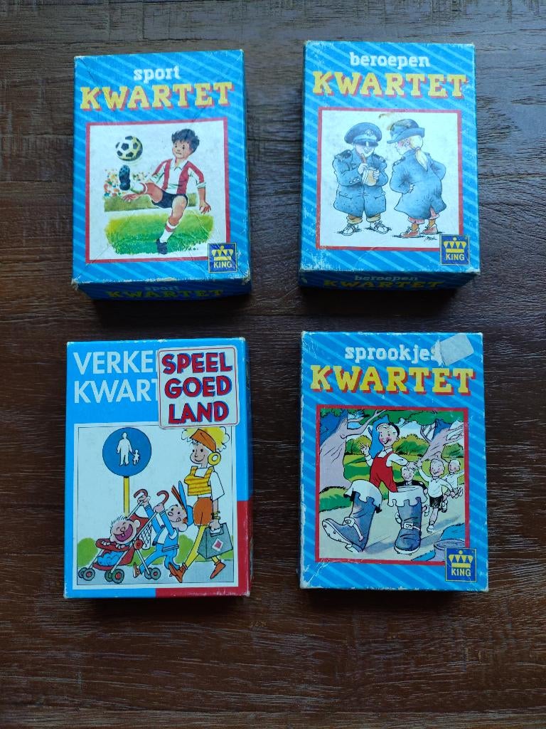 4 Kwartetten van het merk King, Verzamelen, Speelkaarten, Jokers en Kwartetten, Zo goed als nieuw, Kwartet(ten), Ophalen of Verzenden