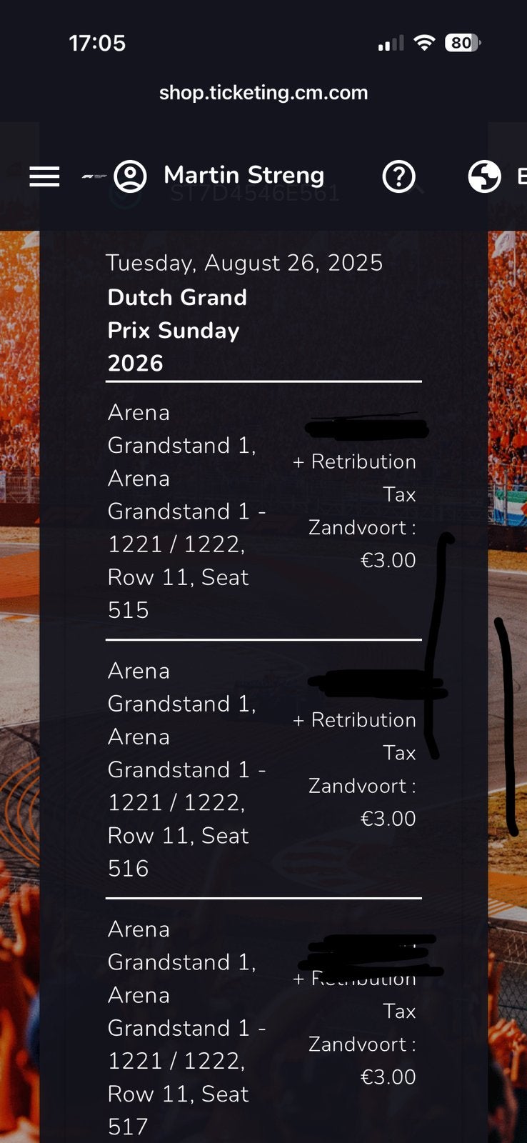 3 Zandvoort Formule 1 tribune tickets - zondag, Tickets en Kaartjes, Drie personen of meer, Augustus