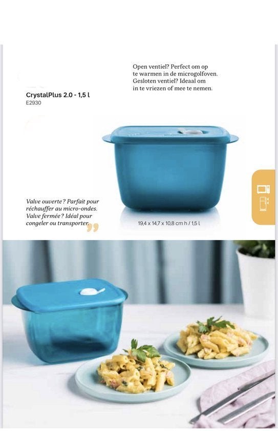 Tupperware CrystalPlus 2.0 - 1,5 liter - Nieuw in verpakking, Huis en Inrichting, Blauw, Nieuw, Ophalen of Verzenden, 1500 ml