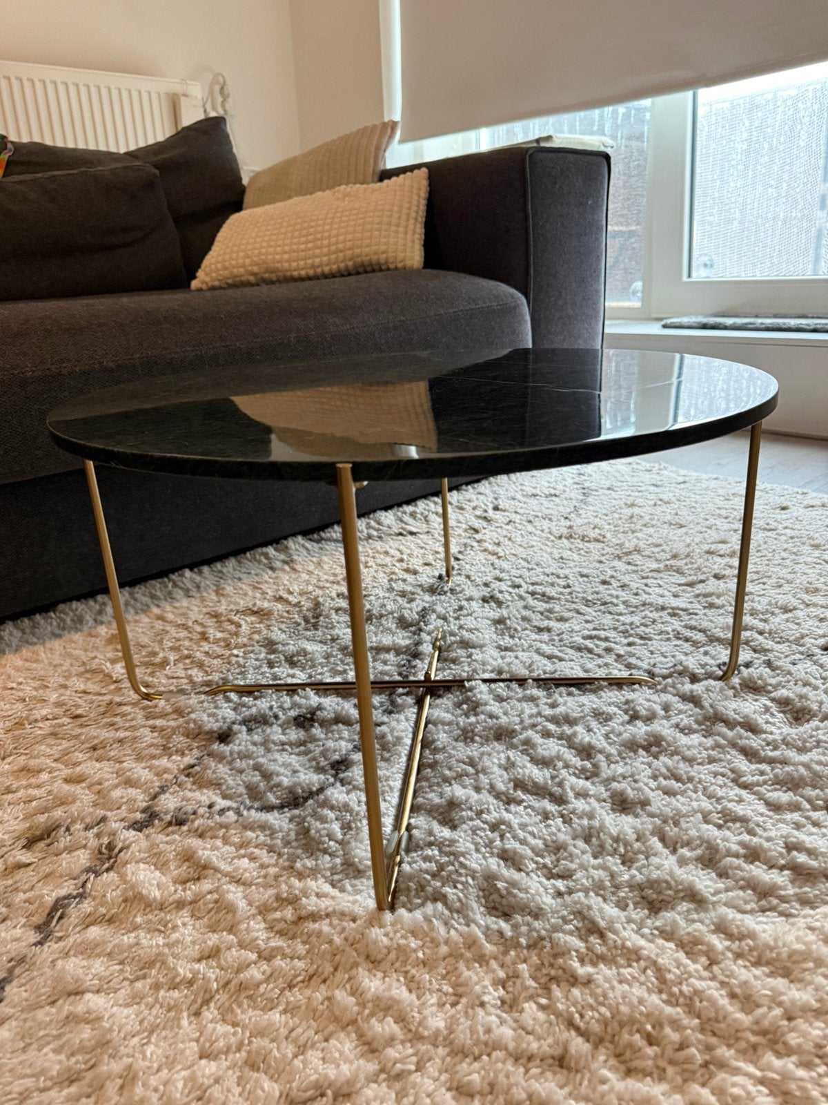 Salontafel groen marmer/goud, Ophalen, Rond, 50 tot 100 cm, Zo goed als nieuw